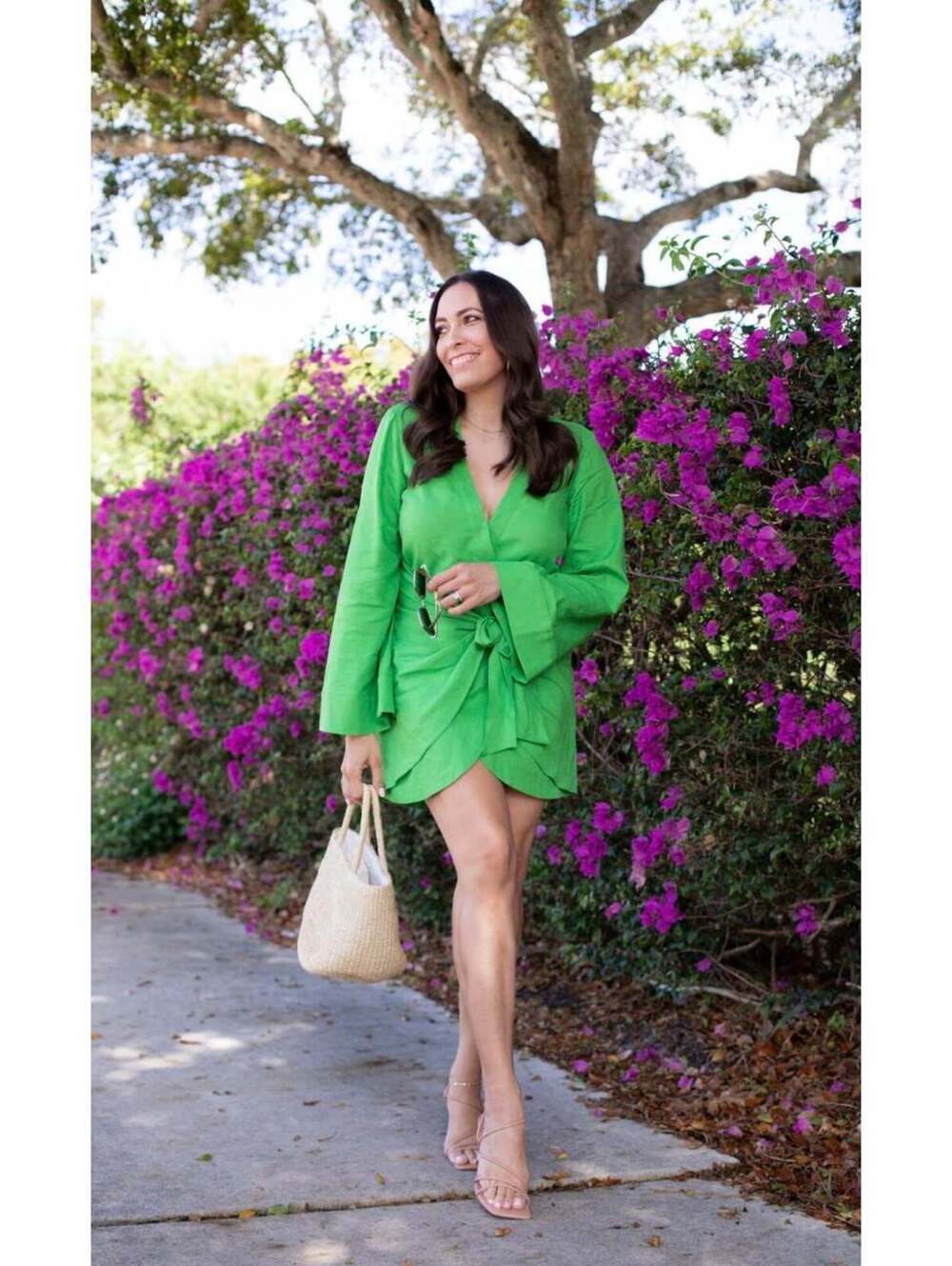 L'Academie "The Janeiro Linen Mini Dress in Green" (Size M)